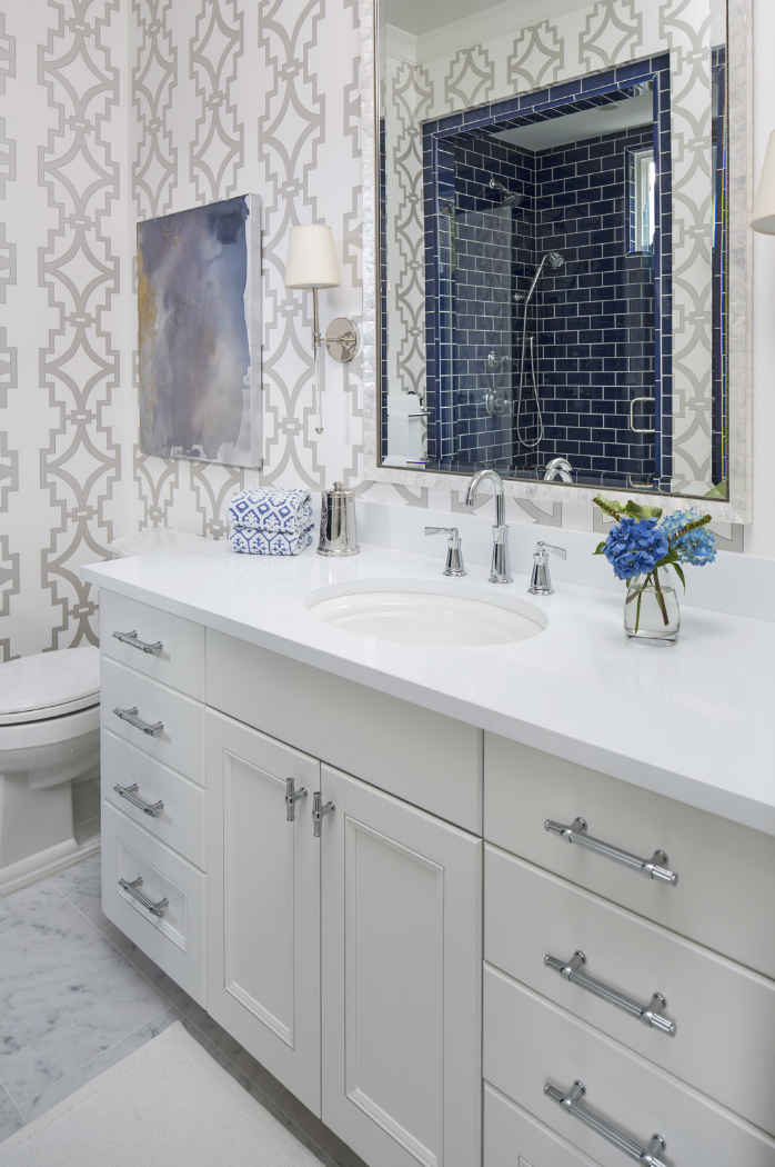 Guest Bathroom With Printed Wallpaper
