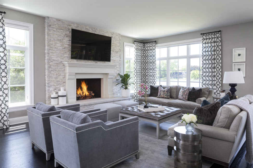 Living Room Design With Stone Fireplace Accent