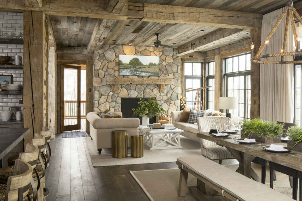 Living Room With Beautiful Stone Fireplace