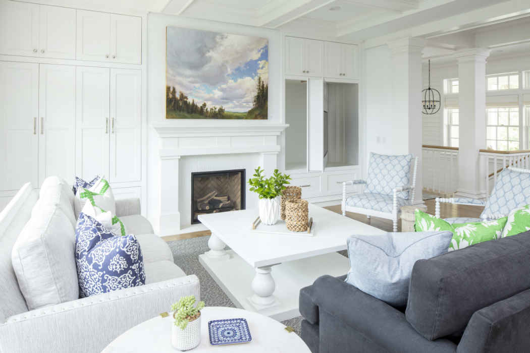 Living Room With White Fireplace