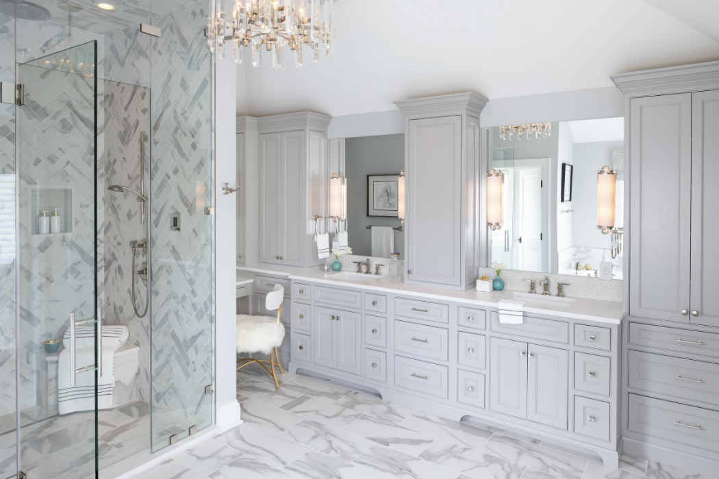Master Bathroom With White Double Vanity