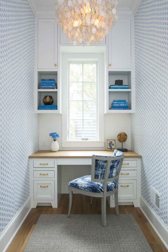 Office With Blue Wallpaper