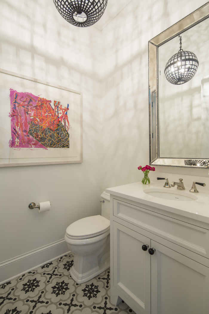 Powder Room With Chandelier