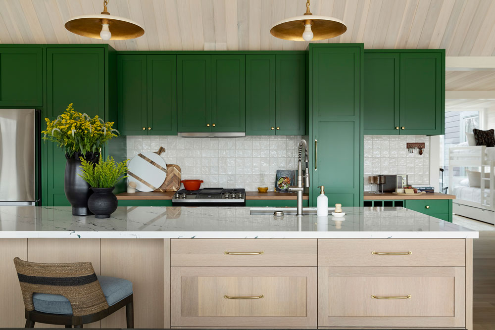 9 Green Kitchen With Natural Wood Island Martha O'hara Interiors